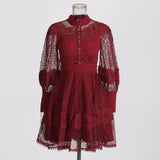 Plataz Style Lace Retro Style Heavy Industry Dress 2025 Spring New Collar Lantern Sleeves Waist Lotus Leaf Dress