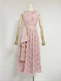 Plataz Summer New Round-Neck Sleeveless Three-Dimensional Flower Belt To Receive Long-Term Dress Women