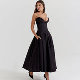 Plataz Party Dress Burst Sexy Low-Rise Long Dress Deep V Wrapped Breast Dress