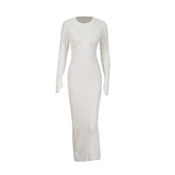 Plataz Temperament Famous Wind Dress 2025 New Round Neck Chest Hollow High-End Long-Sleeved Knitted Dress