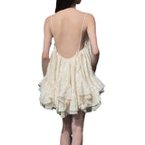 Plataz 2024 New Beautiful Exquisite Ribbon Sling Dress Lotus Leaf Side Loose Holiday Dress