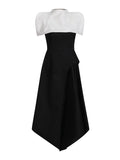 Plataz Famous And Famous Dress Dress 2025 Spring New Black And White Bumpy Removable Cloak Open-Fork Solid Color Dress