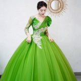 Plataz Art Exam Evening Dress 2025 New Green Poneng Dress Solo Host Performance Costume Singing Beautiful Dress