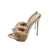 Plataz Sandals Tips Champagne Hairshoes Women's High Heels 12Cm High Quality Shoes