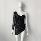 Plataz Thin Mesh Shading Lint Long Sleeves With High-Waisted Solid Color Temperament Slim Bandid Dress