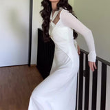 Plataz 2024 Hanging Neck Long Sleeve Dress Slim Light Luxury Sexy Long Dress