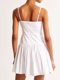 Plataz Summer New Fashion Waist Solid Color Pressure Fold Solid Color Sling Dress