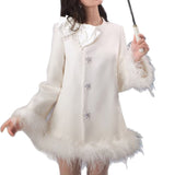 Plataz Temperament High-End Cloaked Round Collar Pearl Bow 50 Wool Double-Sided Hair Coat Coat Winter