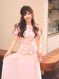 Plataz Design Pink Small Scented Slid Blouse Spring 2024 Spring High-End Temperament Folding Skirt Two-Piece