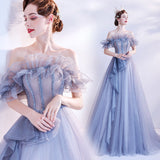 Plataz 2025 New Bridal Banquet Dress Host Gradually Blue Bright Star Show Evening Dress