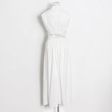 Plataz Leisure Dress 2025 Summer New Simple Style Collar Sleeveless Hollow Design Solid Female Dress