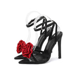Plataz Word With Water Drill Rose Flower French Temperament Sexy High Heels Sandals Women Women Sandals High Quality Shoes