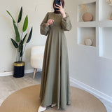 Plataz 2024 New Relaxed Relaxed And Gentle Commuter Solid Colored Long Sleeve Dress