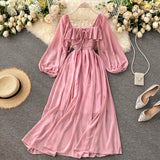 Plataz Tender Wind Dress Autumn 2025 New Female Vintage Fangzi Bubble Bubble Sleeve Chiffon Dress DJPT
