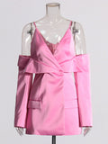 Plataz Trend Royal Sister Design Suit 2025 Spring New Shoulder Sling Hollow Design Pink Coat Woman