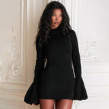 Plataz Women's Autumn Long Bubble Sleeves Elegant Wind Bag Hip Skirt DJPT