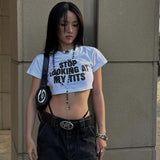 Plataz Casual Letter Print Ultra-Short Top Girl 2025 Summer Hot Girl Exposed Umbilical Repair T-Shirt DJPT