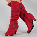 Plataz Velvet Spring And Autumn Women's Boots Belt Buckle High Barrel Knight Boots Coarse Heel Shoes Wish High Quality Shoes