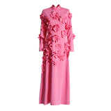 Plataz Dress Women's Dress 2025 Spring Fashion High Tie Spliced Flower Pink Dress