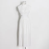 Plataz Leisure Dress 2025 Summer New Simple Style Collar Sleeveless Hollow Design Solid Female Dress