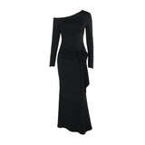 Plataz Autumn 2025 New Bag Ass Dress Famous Style Temperament Sex-Slanted Shoulder Long-Sleeved Dress Woman DJPT