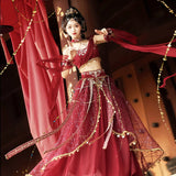 Plataz Red Flame Of The Female Hans Clothing Female Dunhuang Wind Wind Wind Cloak Corset Half Skirt Suit 9073
