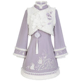 Plataz Design New Purple Cloud Rabbit Han Dress Women's Clothing Mane Dress Suit Autumn And Winter 8567
