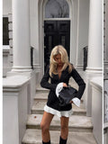 Plataz Spring And Summer Waist Black And White Bump Color Pressure Folding Folding Temperament Suit Dress Short Dress LX0115