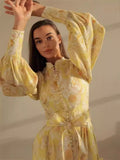 Plataz Autumn And Winter New Australian Tide Brand Retro Court Lantern Sleeve Single Buckle Floral Open Shirt Long Dress