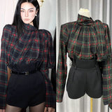Plataz Belt) Zhao Sanguan Plaid Shirt Women 2025 Retro Plaid Shirt / High-Waisted Shorts