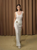 Plataz Party Solid Dress Dress 2025 Summer New Sling Folded Metal Buckle Splicing Dress