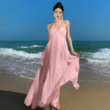 Plataz Dress Sexy Temperament Hanging Neck Hanging Dress Women Summer Dress Red Bare Back Seaside Vacation