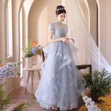 Plataz Evening Dress Dress Light Luxury Small High-End Temperament Blue Birthday Princess Dress Adult Ceremony Host Fluffy Skirt