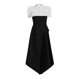 Plataz Famous And Famous Dress Dress 2025 Spring New Black And White Bumpy Removable Cloak Open-Fork Solid Color Dress