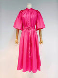 Plataz 2024 New Collar Lantern Sleeve Single Buckle Belt To Collect Waist Long Dress Dress Woman