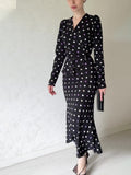 Plataz Chic French Wave Dot Dress Temperament V-Necked Hip Dress Tice With Waist Display Skinny Bottom Skirt