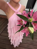 Plataz Hot Dress Fashion Cake Dress Sexy Pink Slings Bare Hot Babes Long Dress HZ0628