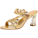 Plataz The Summer Of 2025, The New High-Heeled Water-Drilled Sandals Women's Sense Of Fashion Crystal Coarse And Diamond-Strowded Slippers. High Quality Shoes