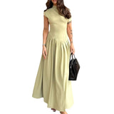 Plataz Women's Summer Round Neck Short Sleeve Splicing Irregular Pressure High-Waisted Skirt
