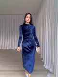 Plataz Aristocratic Velvet Body Sexy Waist Irregular Dress Dress Dress Woman