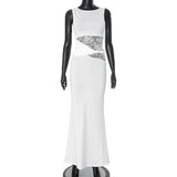 Plataz Women's Solid Color Translucent Hollow Lace Twist Belt Dress DJPT