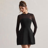 Plataz Women's Autumn Mesh Splicing Dew Skin Elegant Skirt DJPT