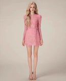 Plataz And Summer Lace Dress Long-Sleeved Three-Dimensional Petals Curry Short Skirt