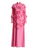 Plataz Dress Women's Dress 2025 Spring Fashion High Tie Spliced Flower Pink Dress