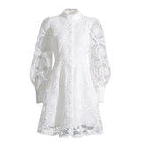 Plataz Retro Court Dress Women's Dress 2025 Early Spring New Lace Embroidery Jed Flower Collection Waist Thin Skirt