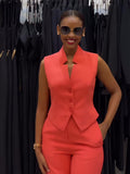 Plataz Suit With Orange Suction Loose Large Size Sleeveless Broad Leg Two-Set