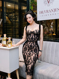 Plataz Sexy Sling Dress Women's Summer 2025 New Lace Splicing Sleeveless Body-In-Tightness Mid-Screative Dress