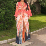 Plataz Women's Autumn Lantern Sleeve Dress High Waist Open Fork Long Dress
