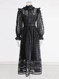 Plataz Court Dress Women's Dress Spring 2025 New Collar Lace Long Sleeves Embroidered High-Waisted Long Dress