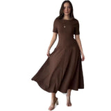 Plataz 2025 New Solid Color Collar Short Sleeve Zipper Casual Commuter Dress